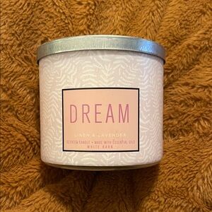 White Barn Dream Candle with Pink Label and Silver Lid